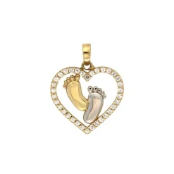 Anh&auml;nger "Herz/Babyf&uuml;&szlig;e" Gold 585 Zirkonia bicolor