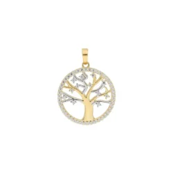 Anh&auml;nger "Lebensbaum" Gold 585 Zirkonia bicolor