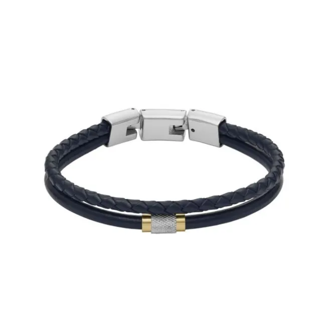 Armkette Leder/Stahl blau
