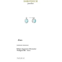 Brillant Aquamarin Ohrstecker Wei&szlig;gold 585