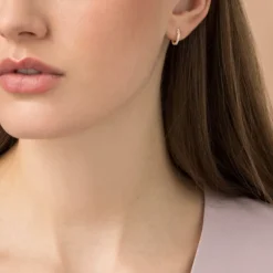 Brillant Mini Creolen "Huggie Hoops" Roségold 585