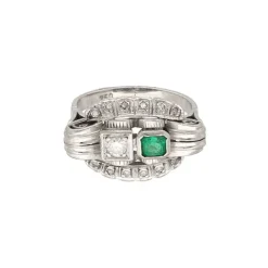 Brillant Smaragdring Wei&szlig;gold 750 - Gr. 50 - Privatbesitz