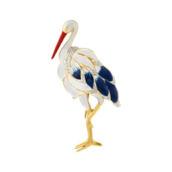 Brosche "Storch" Silber 925 vergoldet Zirkonia