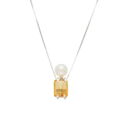 Citrin Kulturperlen Collier Wei&szlig;gold 585
