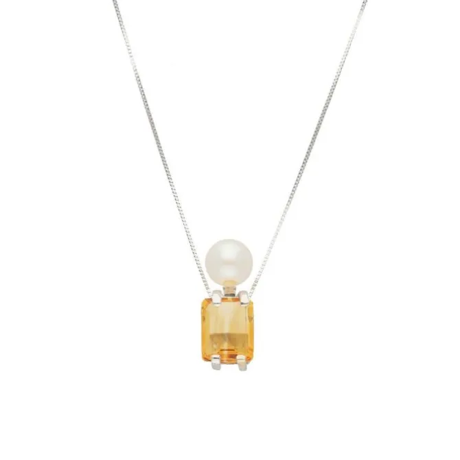 Citrin Kulturperlen Collier Weißgold 585