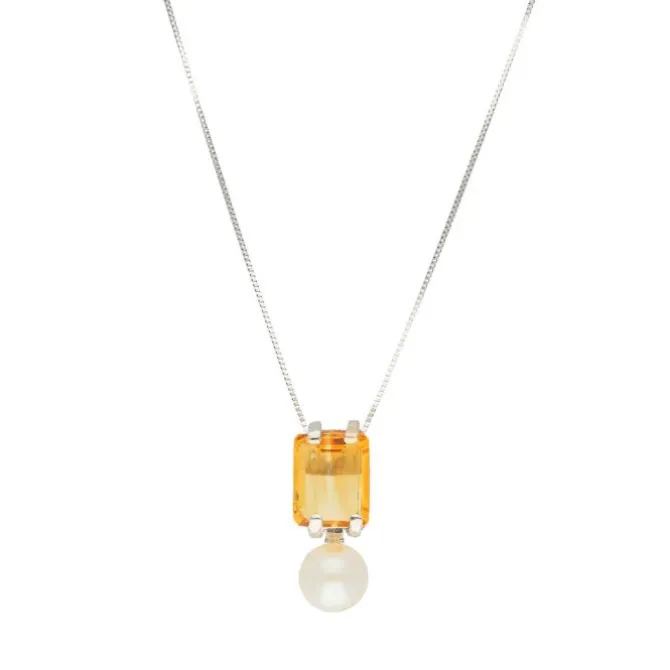 Citrin Kulturperlen Collier Weißgold 585