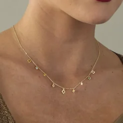 Collier Gold 585 Imitationssteine bunt