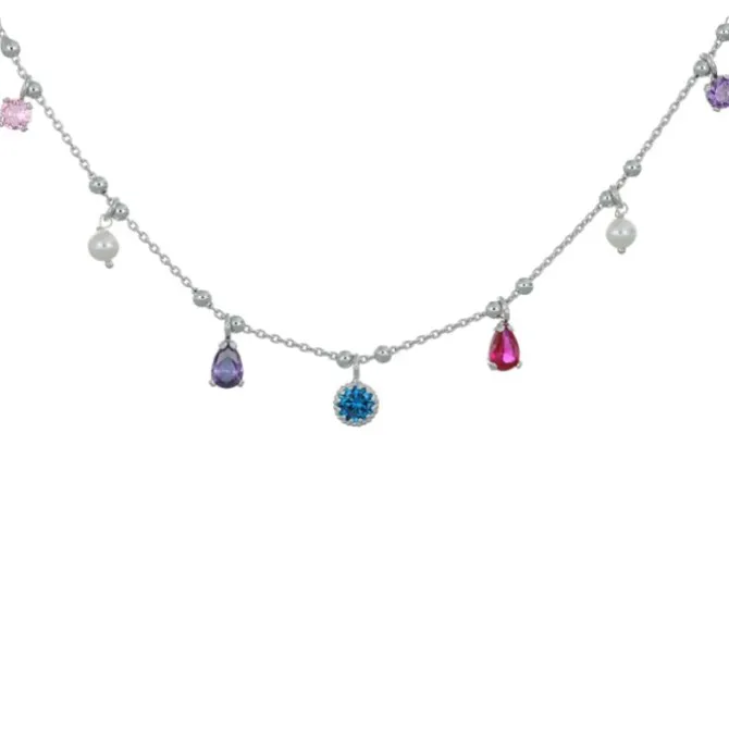 Collier Silber 925 Imitationssteine Perlen