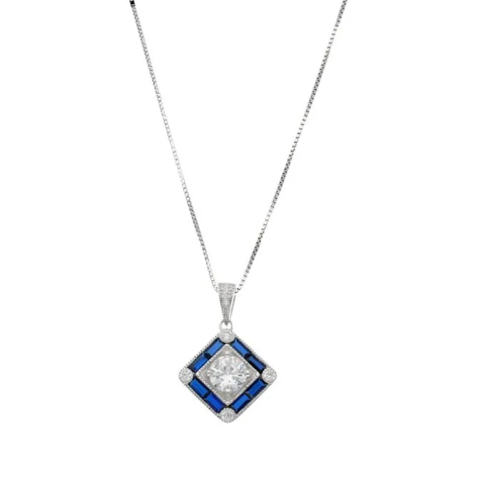 Collier Silber 925 Zirkonia Imitationssteine grün / blau