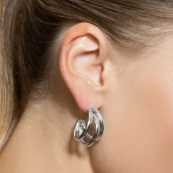 Creolen mit Stecker "TRIO MEDIUM" Stahl
