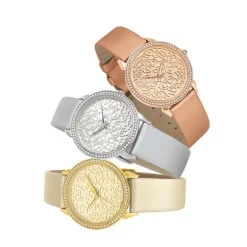 Damen Armbanduhr silberfarben Leder / Textil