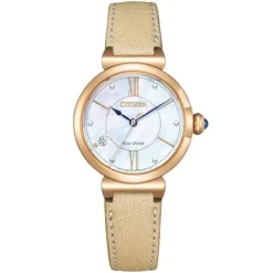Damen Uhr ECO Drive Lederimitat beige