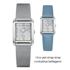 Damen Uhr "L ELEGANCE" Eco Drive Stahl/Leder blau