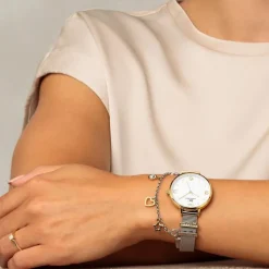 Damen Uhr mit Armkette Quarz Stahl tlw. gold