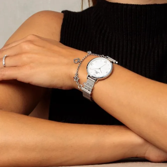 Damen Uhr mit Armkette Quarz Stahl
