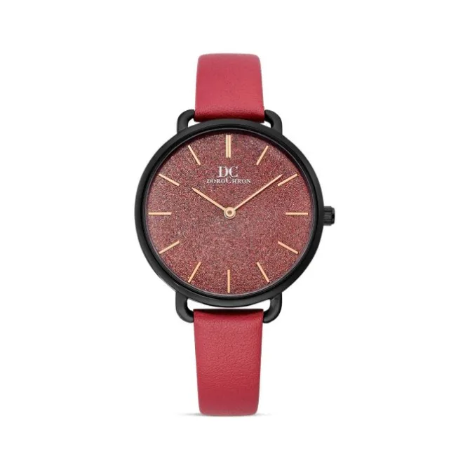 Damen Uhr Quarz Leder bordeaux