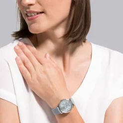 Damen Uhr Quarz Leder grau