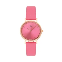 Damen Uhr Quarz Leder pink