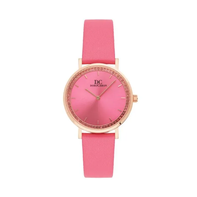 Damen Uhr Quarz Leder pink