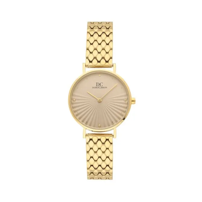 Damen Uhr Quarz Stahl gold ionenplattiert