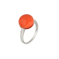 Diamant Korallen Ring Wei&szlig;gold 750