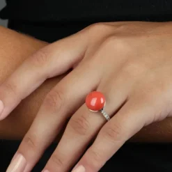 Diamant Korallen Ring Wei&szlig;gold 750