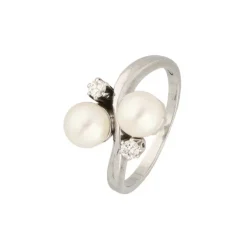 Diamant Kulturperlen Ring Wei&szlig;gold 585 - Gr. 49 - Privatbesitz