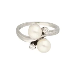 Diamant Kulturperlen Ring Wei&szlig;gold 585 - Gr. 49 - Privatbesitz