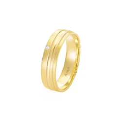 Ehering Gold 585 mit Brillant, tlw. seidenmattiert