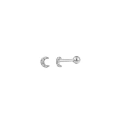 Einzel Ohrschraube "Mond" Silber 925 Zirkonia