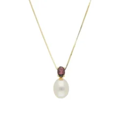 Granat Kulturperlen Collier Gold 585