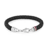 Herren Armband Stahl Leder schwarz
