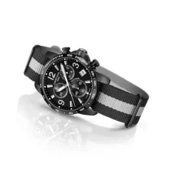 Herren Chronograph Quarz Textil schwarz/wei&szlig;