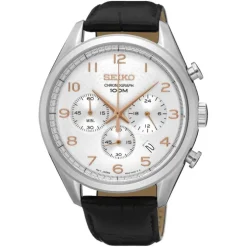 Herren Chronograph Quarz Leder schwarz