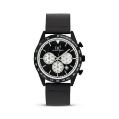 Herren Chronograph Quarz Leder schwarz