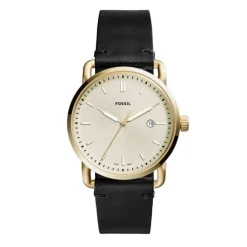 Herren Uhr "COMMUTER" Quarz Leder schwarz