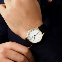 Herren Uhr Quarz Leder schwarz