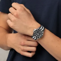 Herren Uhr Quarz Silikon/Textil schwarz
