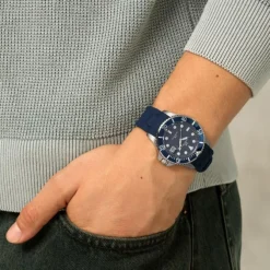 Herren Uhr Quarz Silikon/Textil blau