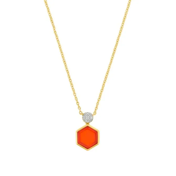 Karneol Collier Silber 925 Zirkonia vergoldet