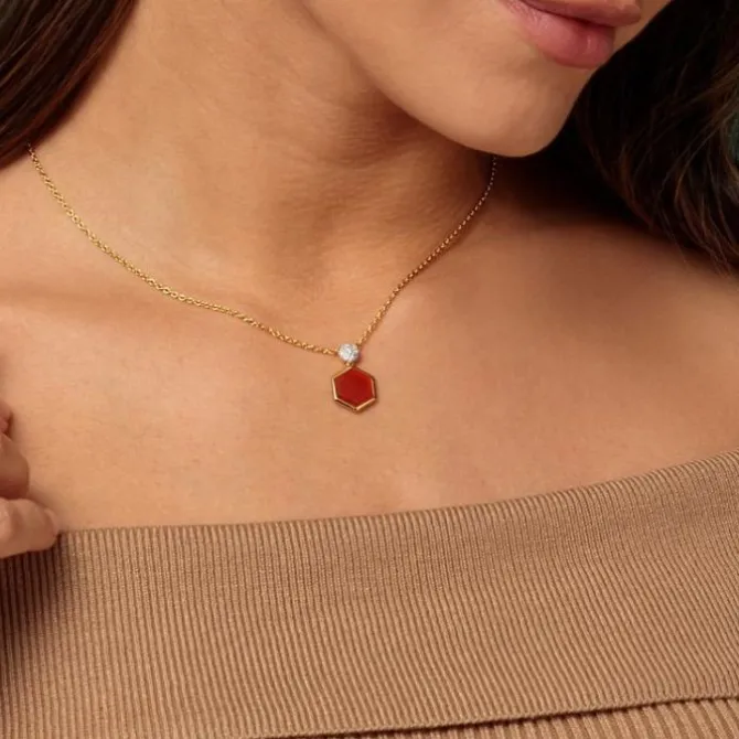 Karneol Collier Silber 925 Zirkonia vergoldet