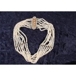 Kulturperlen Mondstein Brillant Collier Gold 585 - Privatbesitz