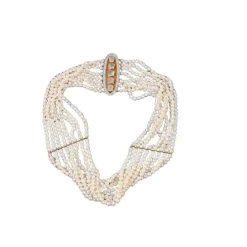 Kulturperlen Mondstein Brillant Collier Gold 585 - Privatbesitz