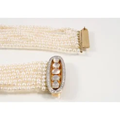 Kulturperlen Mondstein Brillant Collier Gold 585 - Privatbesitz