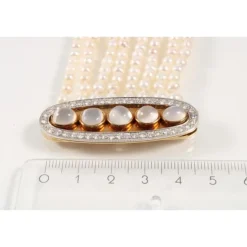 Kulturperlen Mondstein Brillant Collier Gold 585 - Privatbesitz