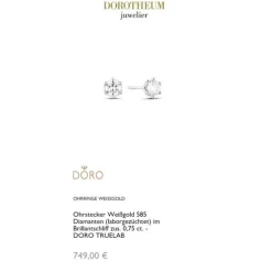 Lab Grown Diamond Ohrstecker Wei&szlig;gold 585 im Brillantschliff zus. 0,75 ct.