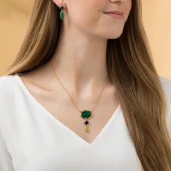 Lapislazuli Malachit Jadeit Collier Silber 925 vergoldet
