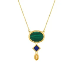 Lapislazuli Malachit Jadeit Collier Silber 925 vergoldet