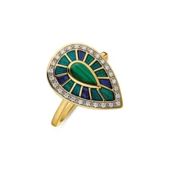 Malachit Ring Silber 925 vergoldet Zirkonia