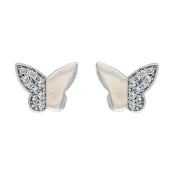 Ohrstecker "Schmetterling" Wei&szlig;gold 585 Zirkonia